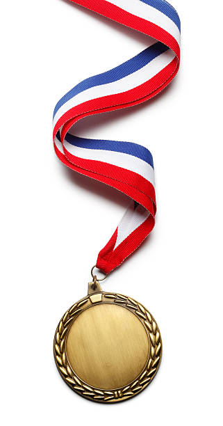 gold-medal-hanging-from-red-white-and-blue-ribbon-picture-id185082192